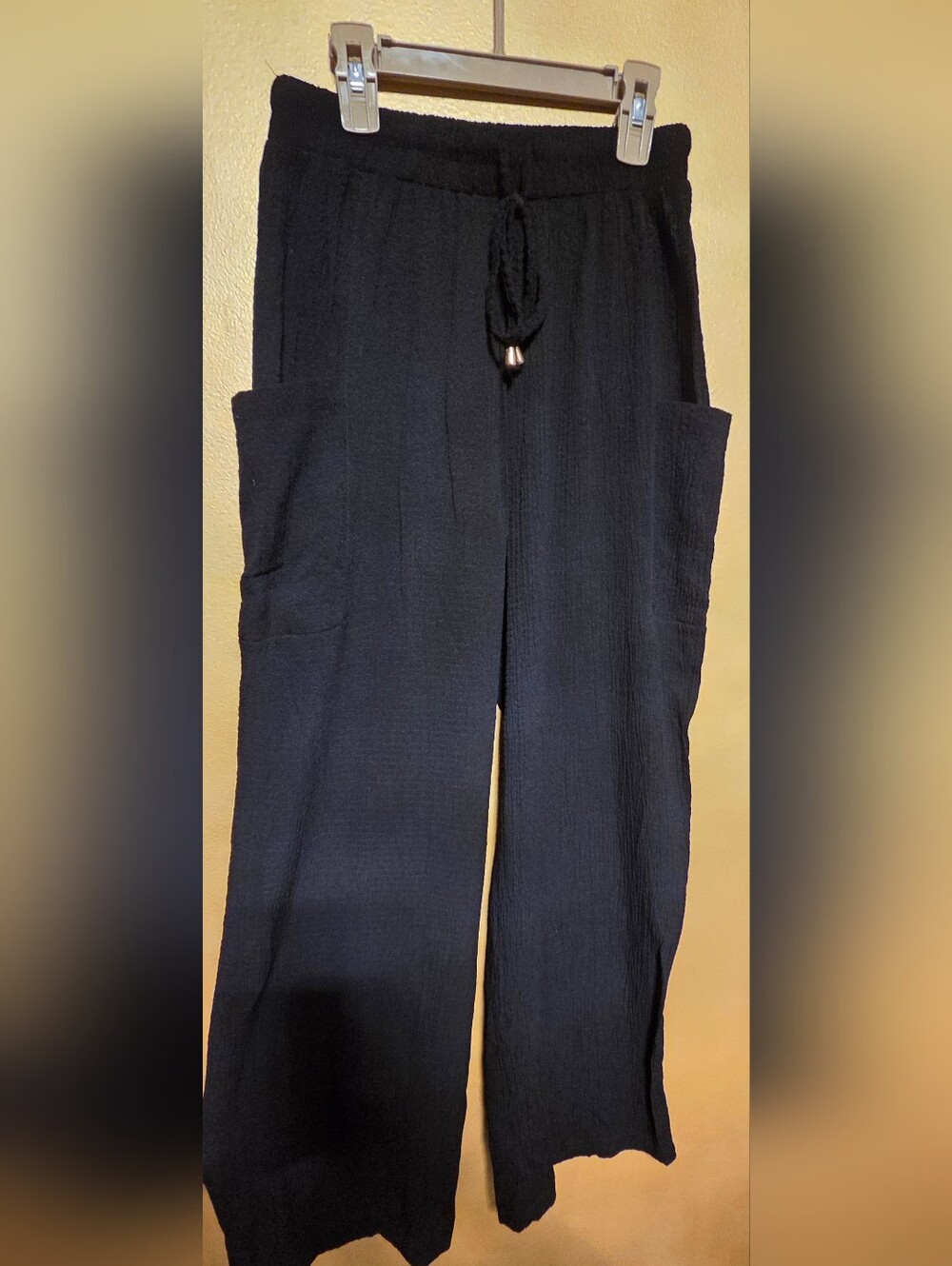 Black Small Allie Rose Pull On Lightweight Drawstring Straight Leg Pants